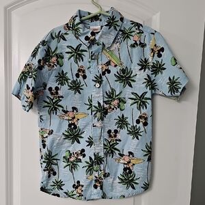 Disney Kids Light Blue Shirt with Mickey Mouse and Palm Tree Print